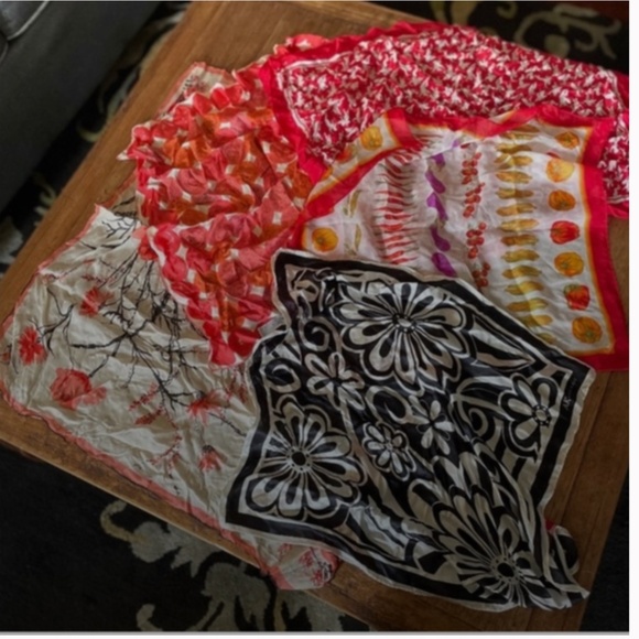 LOT of 5 scarves 4 are 100% Silk ,1 is Poly & 1 NWT Anne Klein, Vera, Echo, etc - Picture 2 of 8
